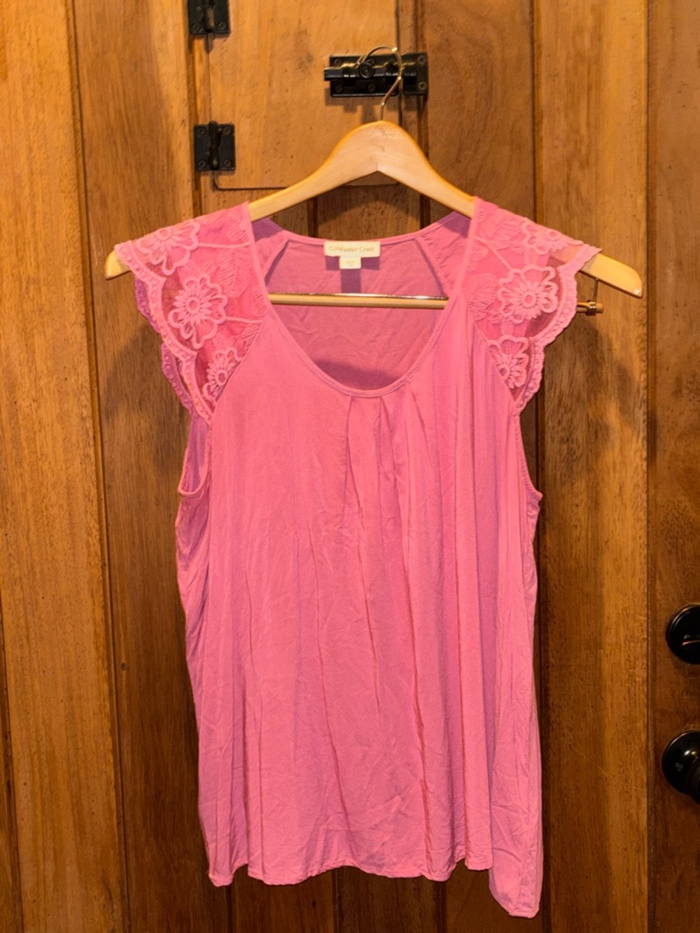 Coldwater Creek Pink Lace Sleeve Cap Sleeve  Top